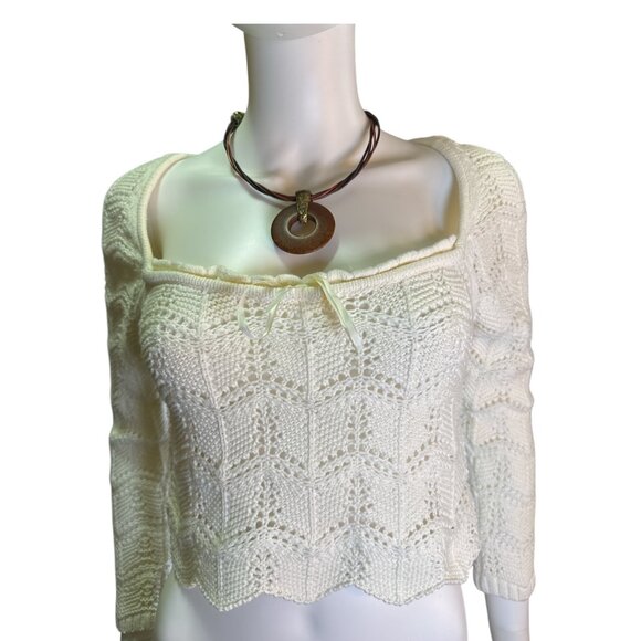 Urban Outfitters Ivory Knit Cropped Sweater Top  Med NWT Lace Knit Fall Winter - Picture 2 of 6